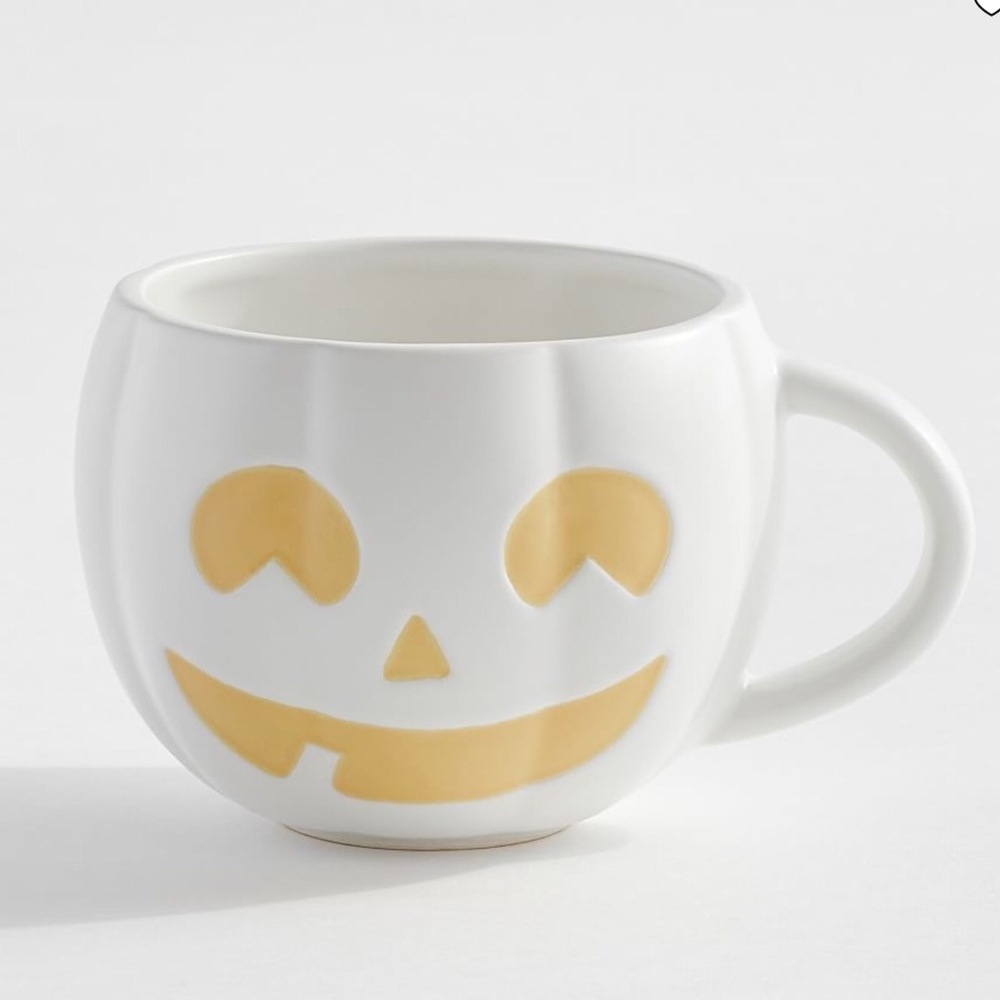 Pottery Barn Jack-O’-Lantern Mug Handpainted Stoneware Pumpkin NEW